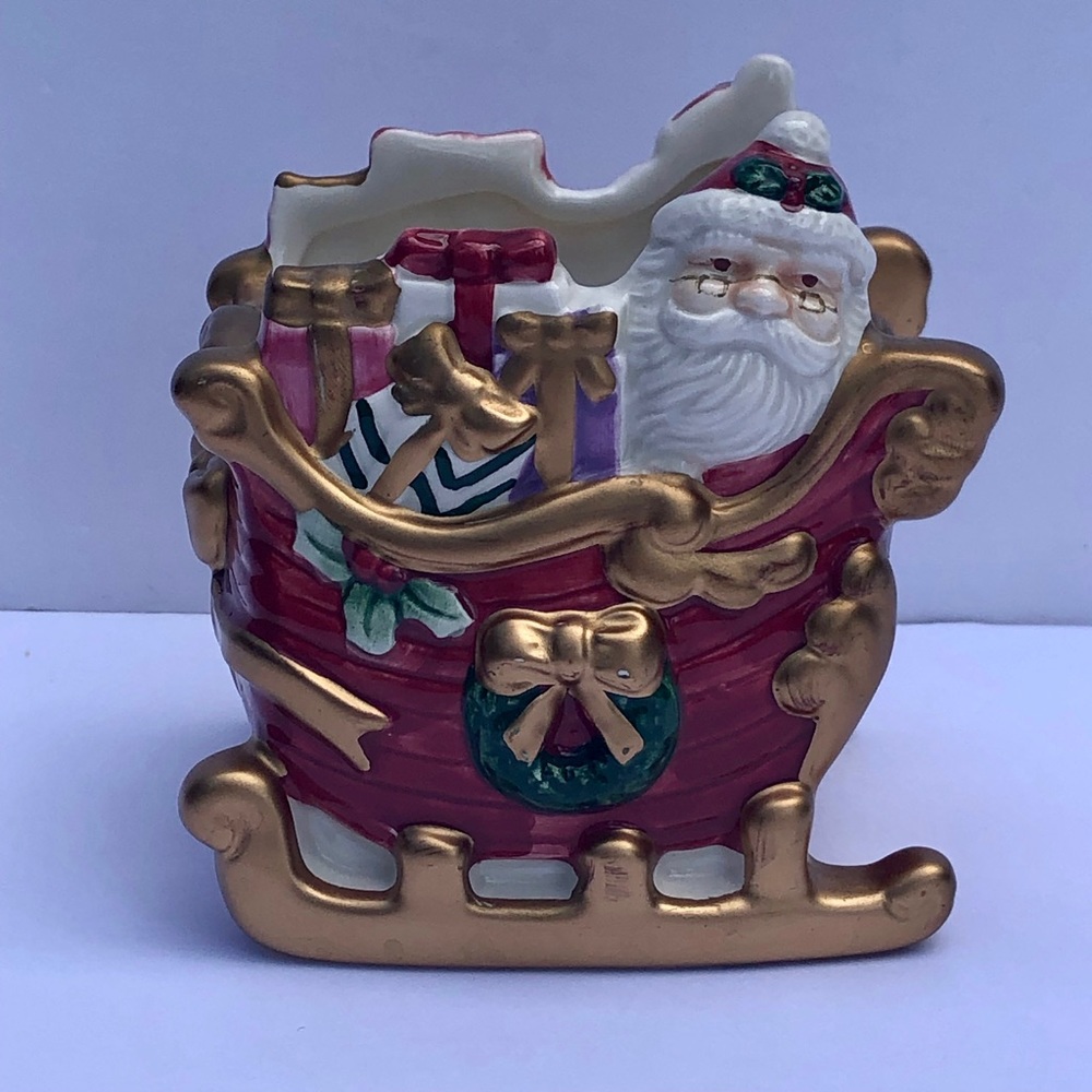 Fitz and Floyd Santas Sleigh Ceramic Candle Holder Trinket Dish Vintage 2000 Y2K